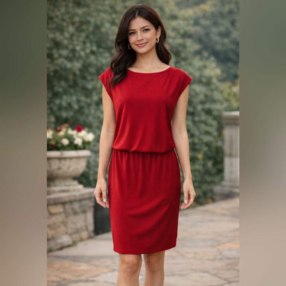 Talbots Red Stretch Shift Dress P M Petite Medium Washable